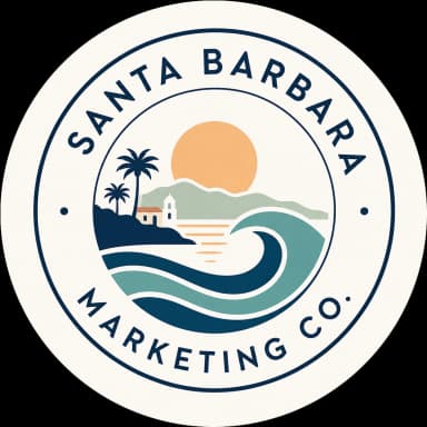 Santa Barbara Marketing Co. logo — a circular seal with the Santa Barbara Mission, palms, and a cresting wave.